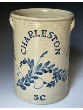 Vintage Charleston South Carolina Cobalt Glazed Stoneware Crock Vase Kimberly